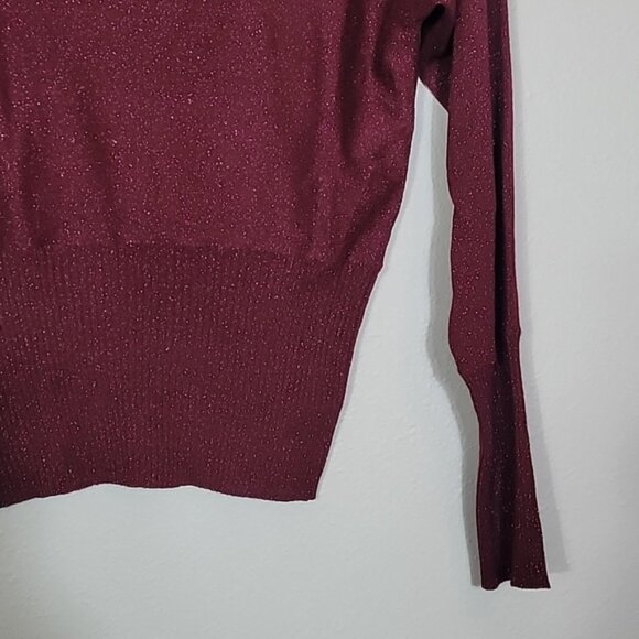 Y2K Wet Seal Cropped Long Sleeve Sweater Size L Red Sparkle Dolman Metallic 2000 - Picture 6 of 11